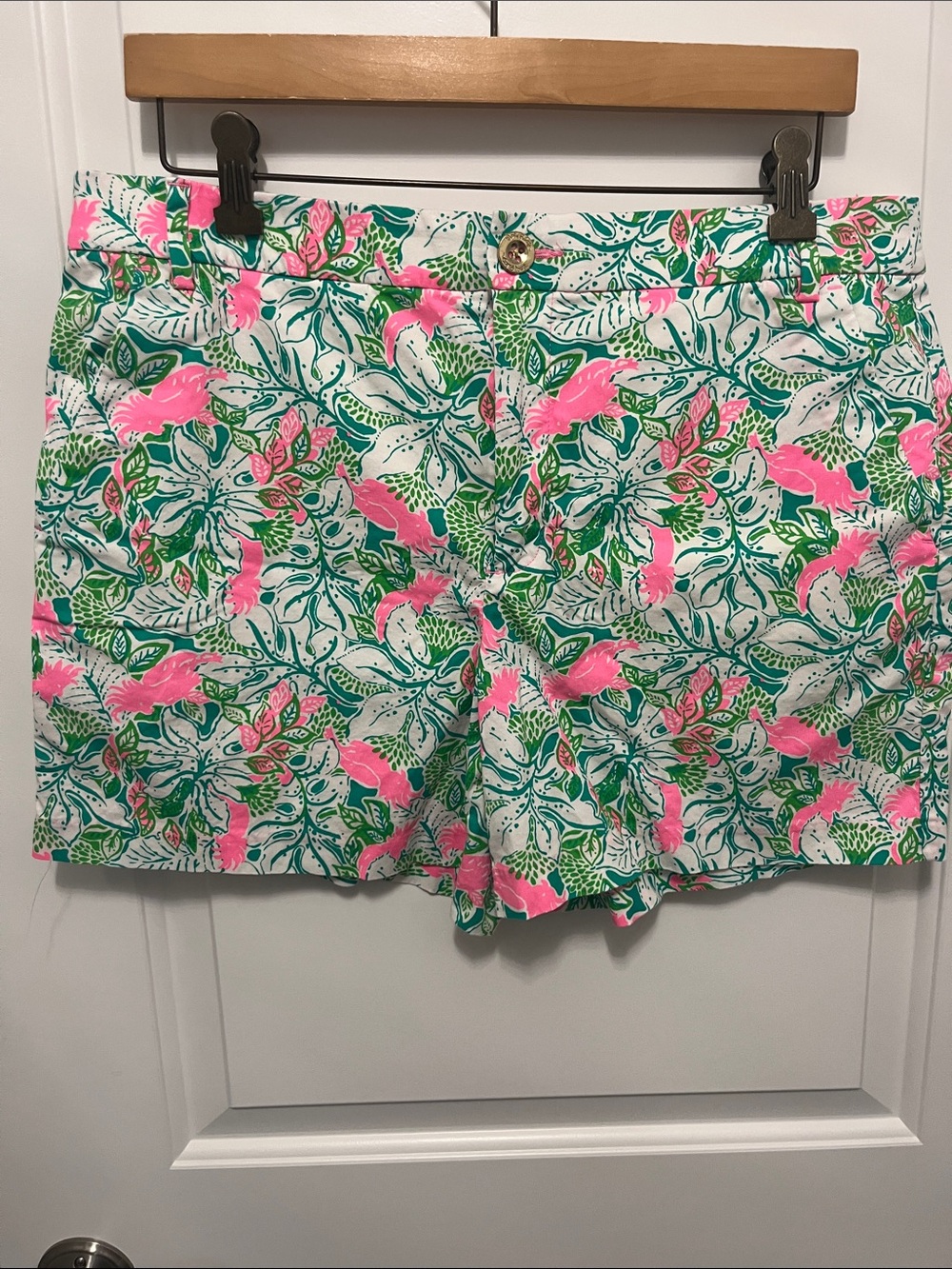 Lilly Pulitzer Gretchen high-rise shorts Just Wing It pattern - Pink & Green